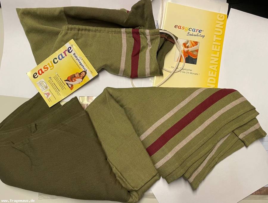 easycare Babytragetuch 4,7m (Modell 13, Grün mit einzelnen Streifen in rot und beige)