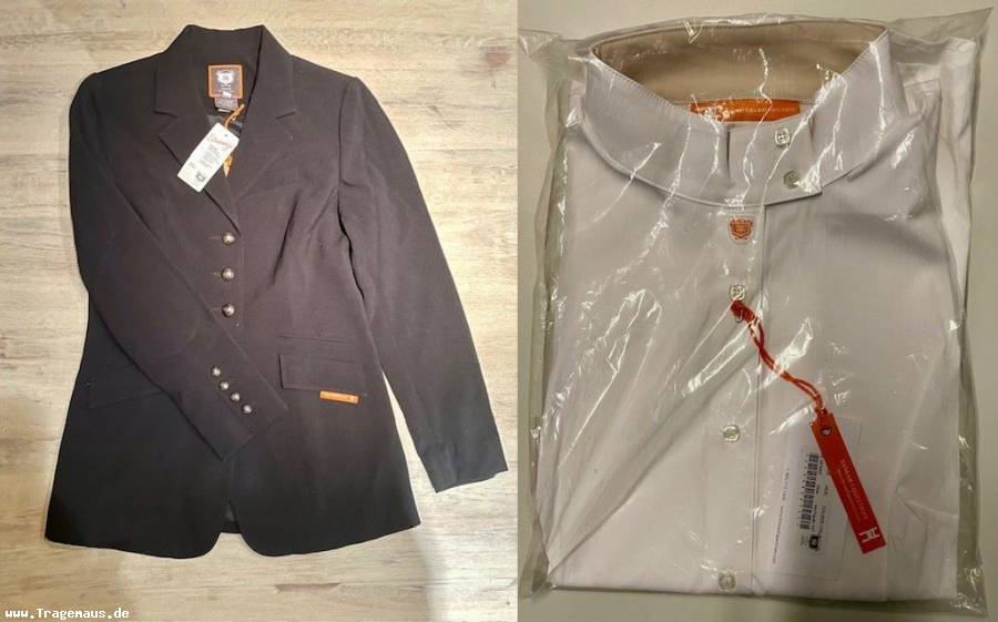 Turniersakko schwarz, M mit weißer Bluse